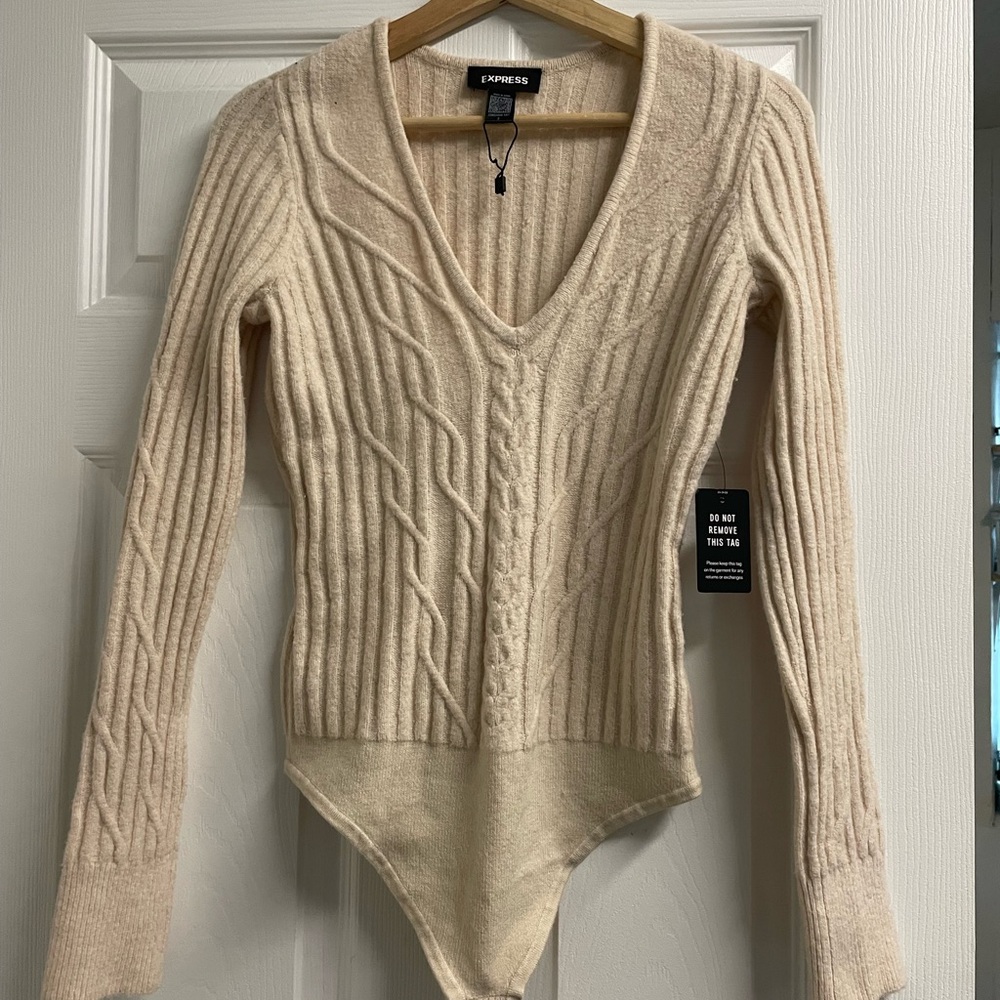 Express Women's Beige V-Neck Sweater